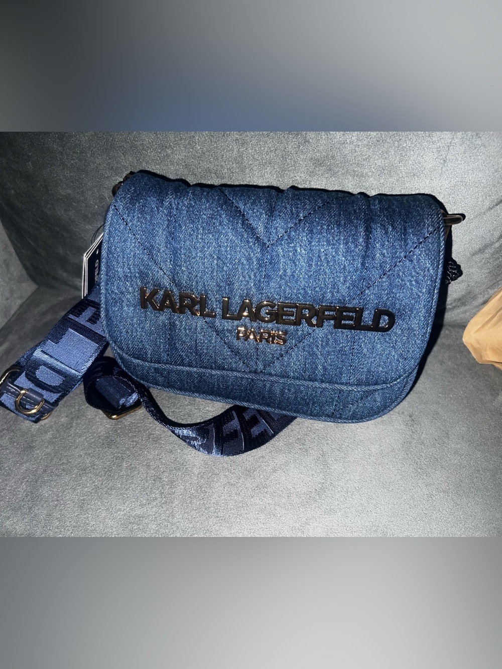 Karl Lagerfeld Paris Quilted Denim Crossbody Bag - Blue